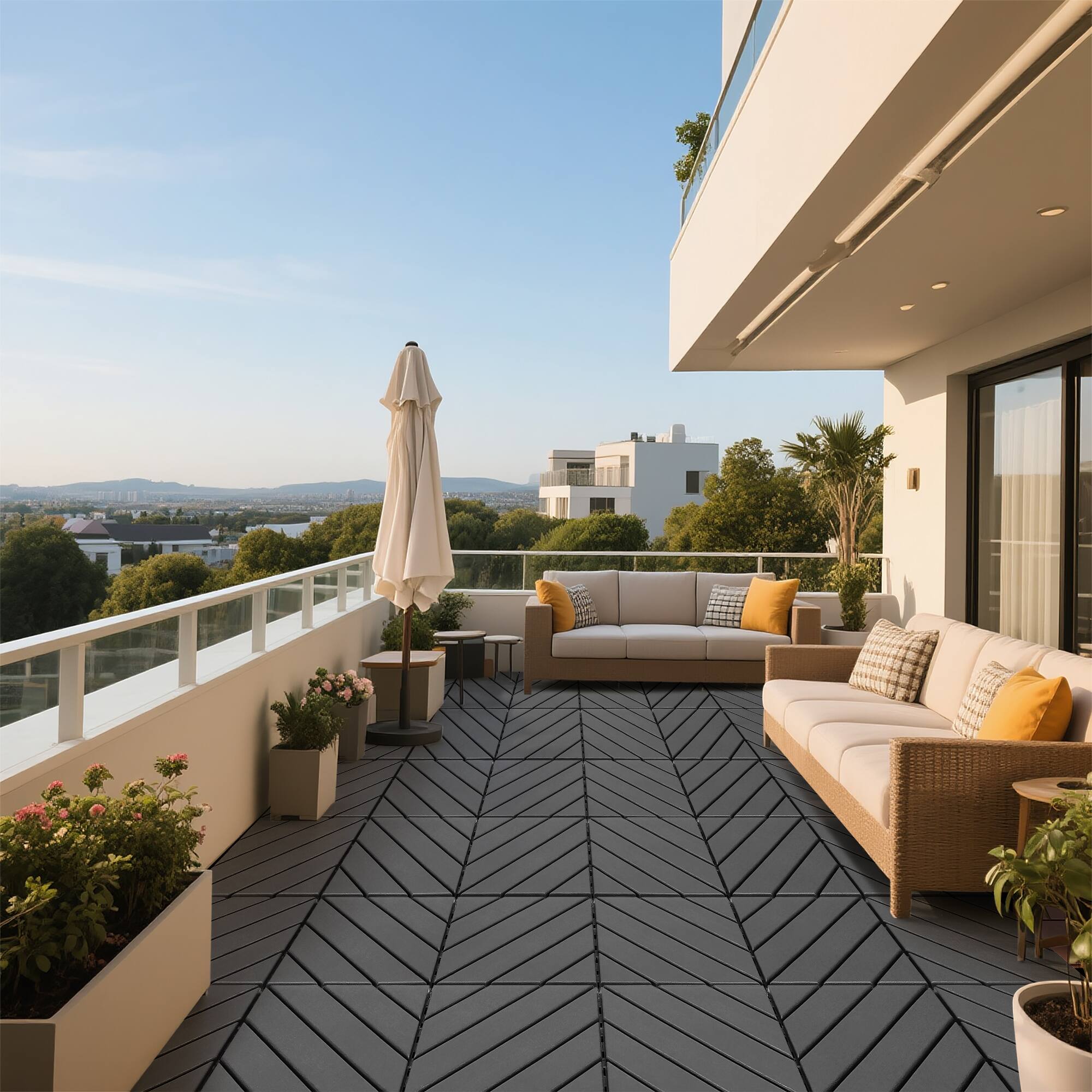 Alt View 4. APRILSOUL - 44pcs 12x12in Plastic Interlocking Deck Tiles All Weather Waterproof Dark Gray - GRAY.