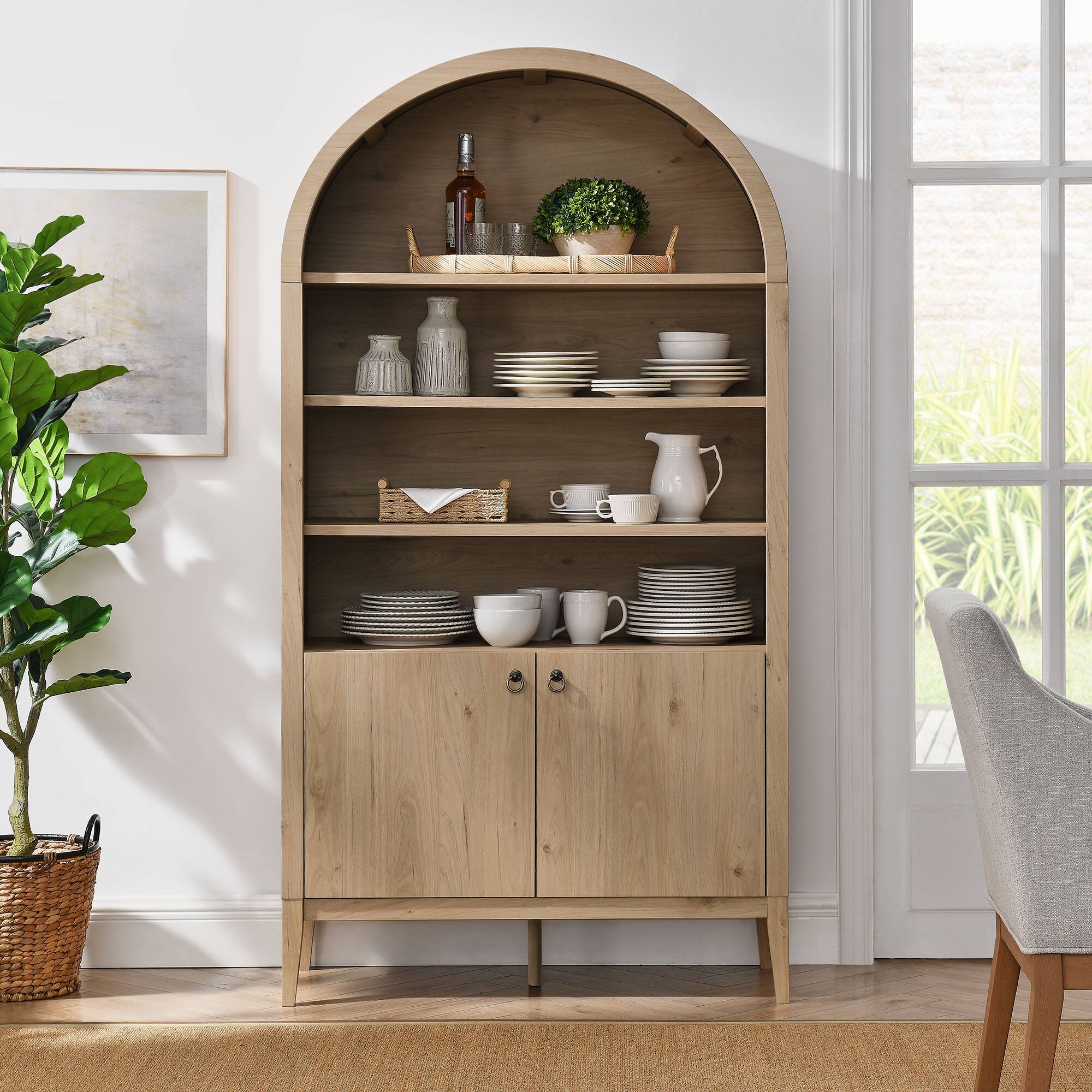 Alt View 1. Modway - Nolan 74" Tall Wide Arched Storage Display Cabinet Bookshelf by Modway - Light Oak.