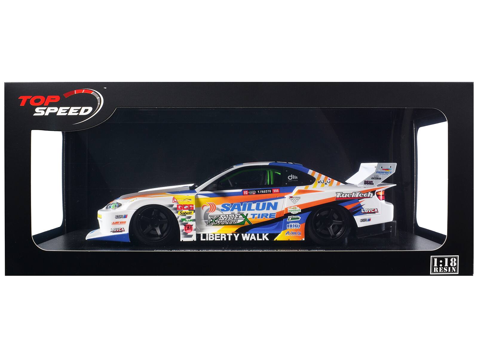 TOP SPEED

LE B LOVEA CA dili

PAUSTO 355 FD

Lc Fe C d

SAILUN

TIRE

STOF

1 E IVARAN

DM

ERISU

A/m/s

LIBERTY WALK

FERFELT

E ades

Ux

IS

FuelTech

LOVCA

1:18 RESIN