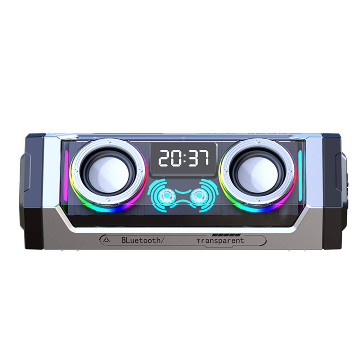 Skanty Furniture - Bluetooth Dual Speaker Soundbar with Digital Display Clock, RGB True Wireless Pairing speaker for Desktop - Silver
