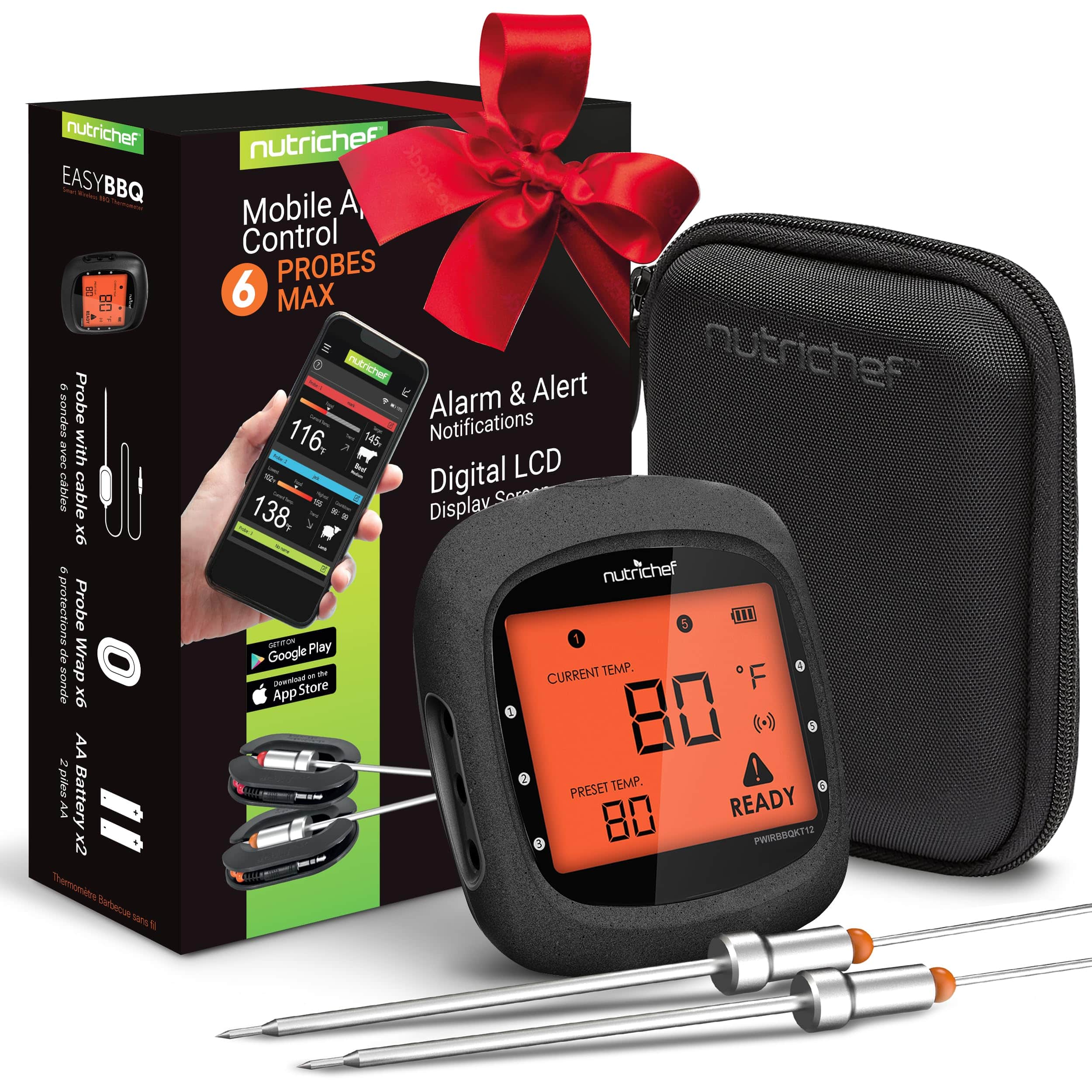 NutriChef - Smart Bluetooth BBQ Thermometer - Black