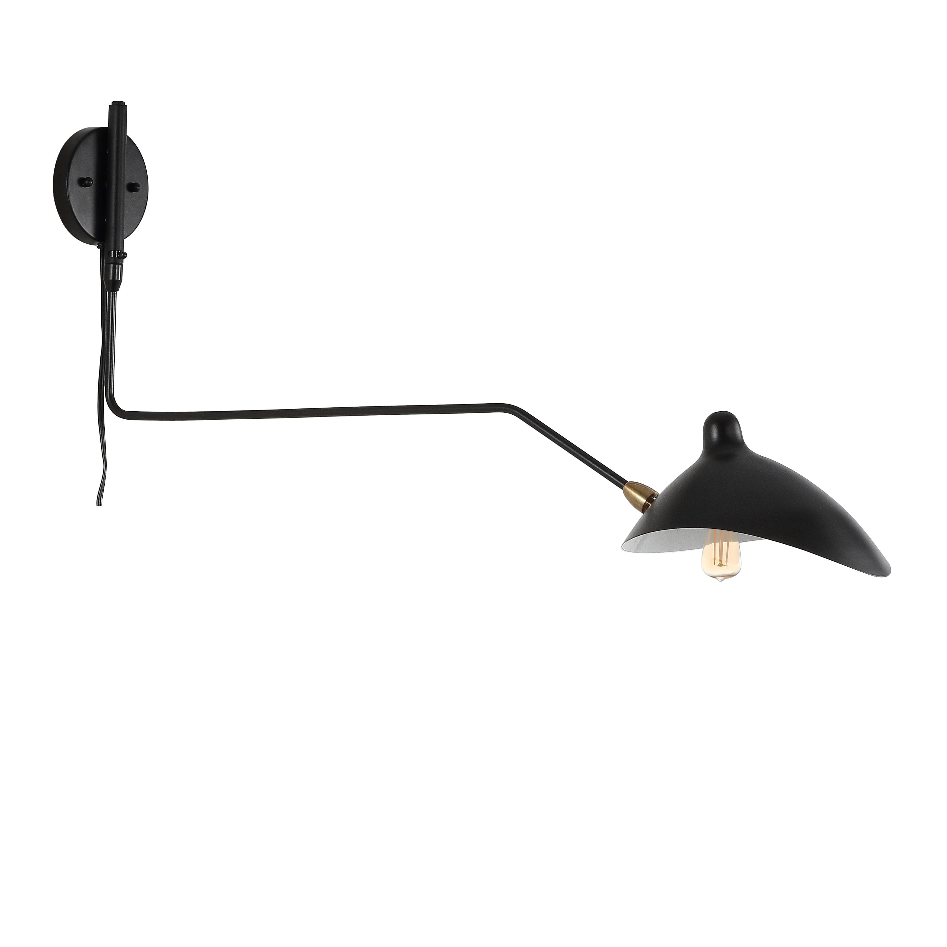 Alt View 3. Jonathan Y - Frank 35" Iron Retro Swing LED Wall Sconce, Black - Black/Brass Gold.