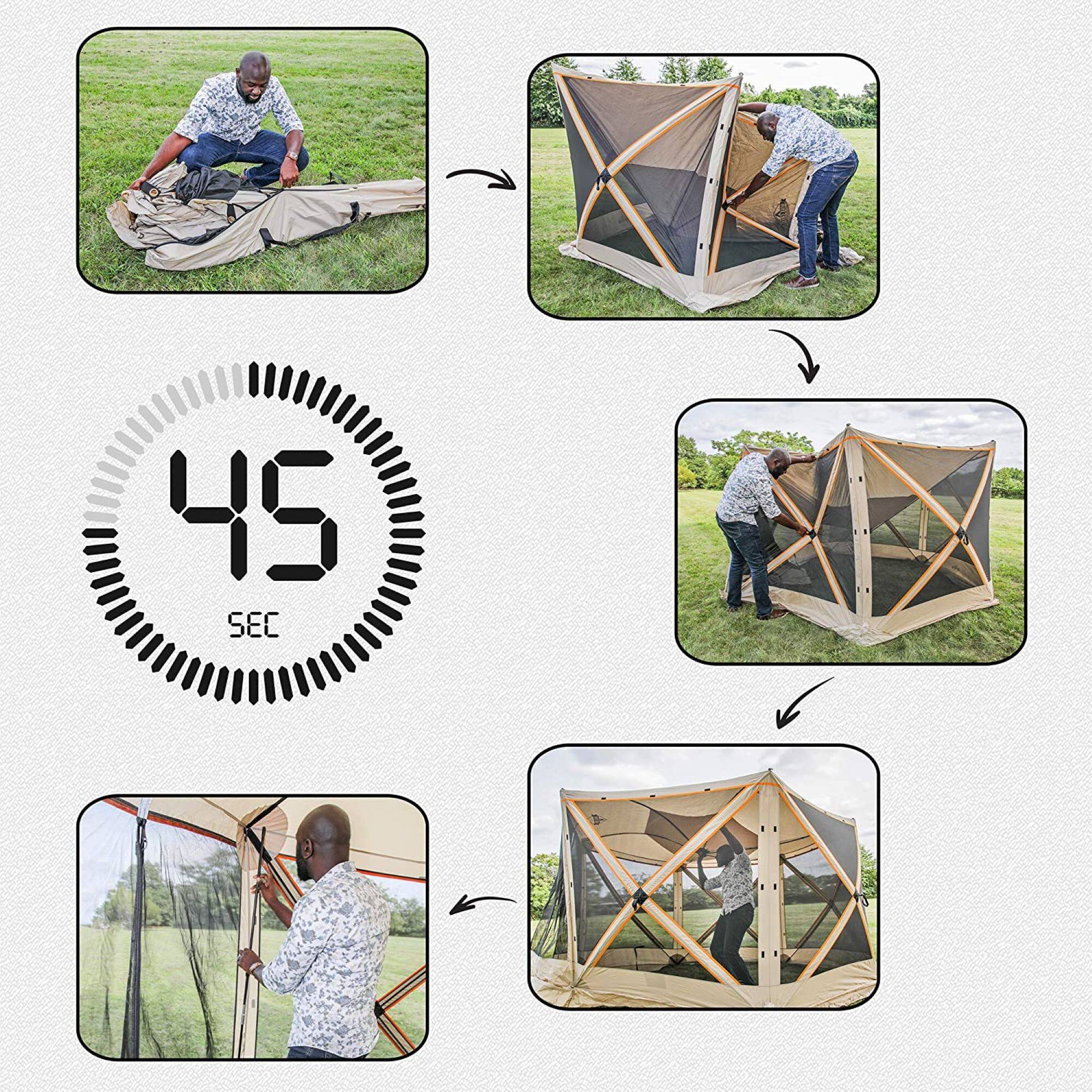 Alt View 2. Hike Crew - 6-Panel Pop-Up Screen House Gazebo 140"x140" – UV Resistant, Fits 9 People, Instant Setup - Beige.