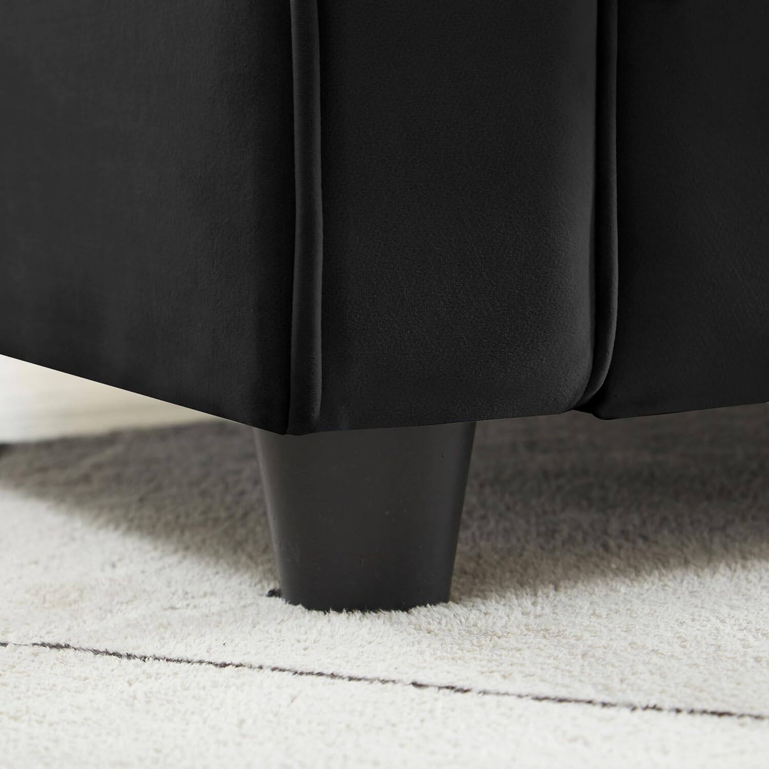 Back. Electra Tech Xpress - FREEHOMAE-Modren 82.48'' Velvet Fabric Couch, 3 Seater Sofa, Big Loveseat for Living Room - Black.