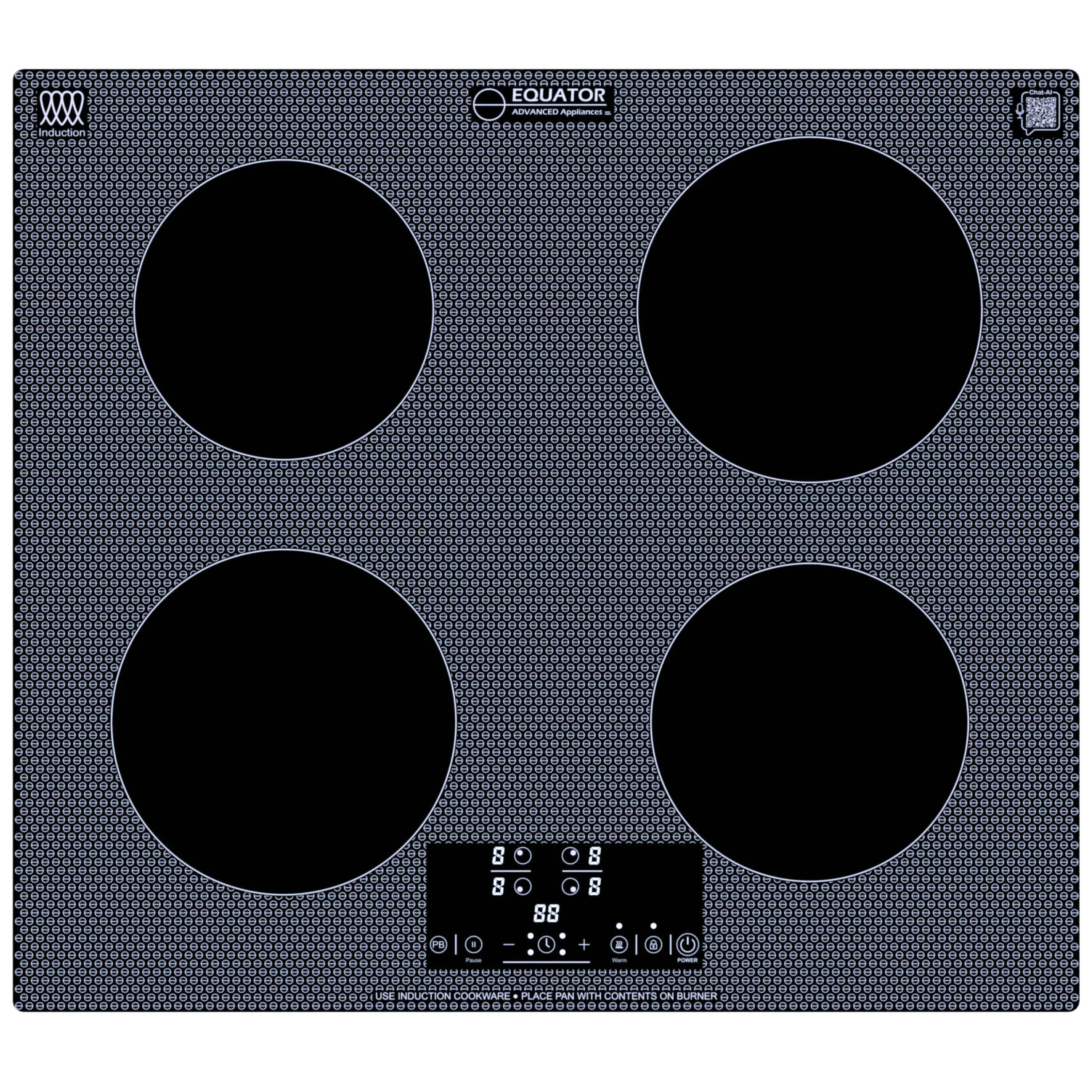 Equator - ED 24" Built-In/Freestanding | 4 Burner Induction Electric Cooktop Touch Control | Auto Power Sharing 220V - Black