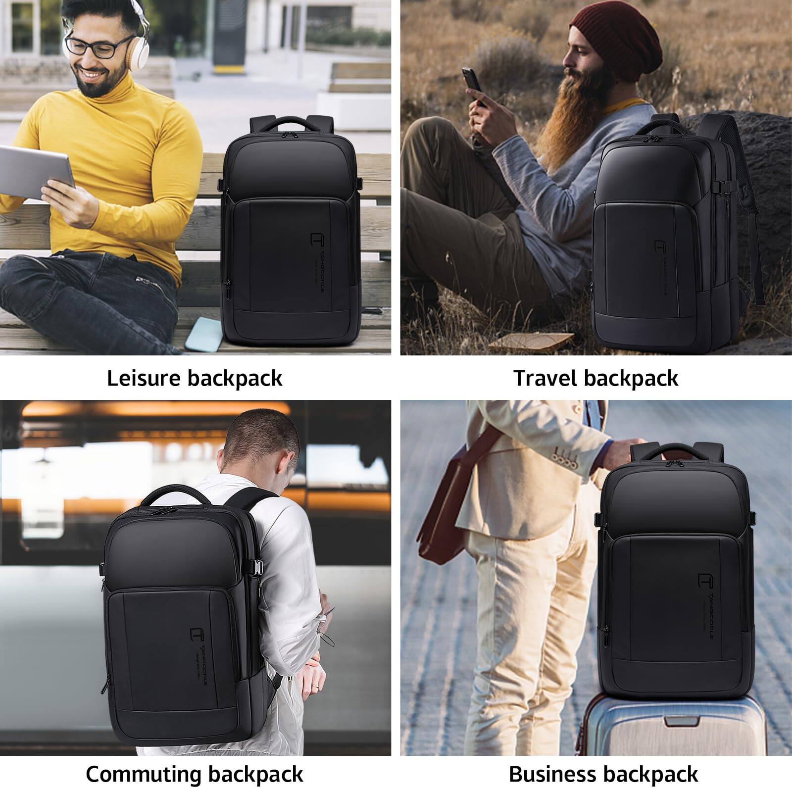 Alt View 4. Stamp n Camp - Travel Backpack For Men  17 3 Inches Business Laptop Water resistant Carry On Airline Approved 18x14x8 Luggage With Usb - Black-30l(no Expansion Daily Trip)-Large.