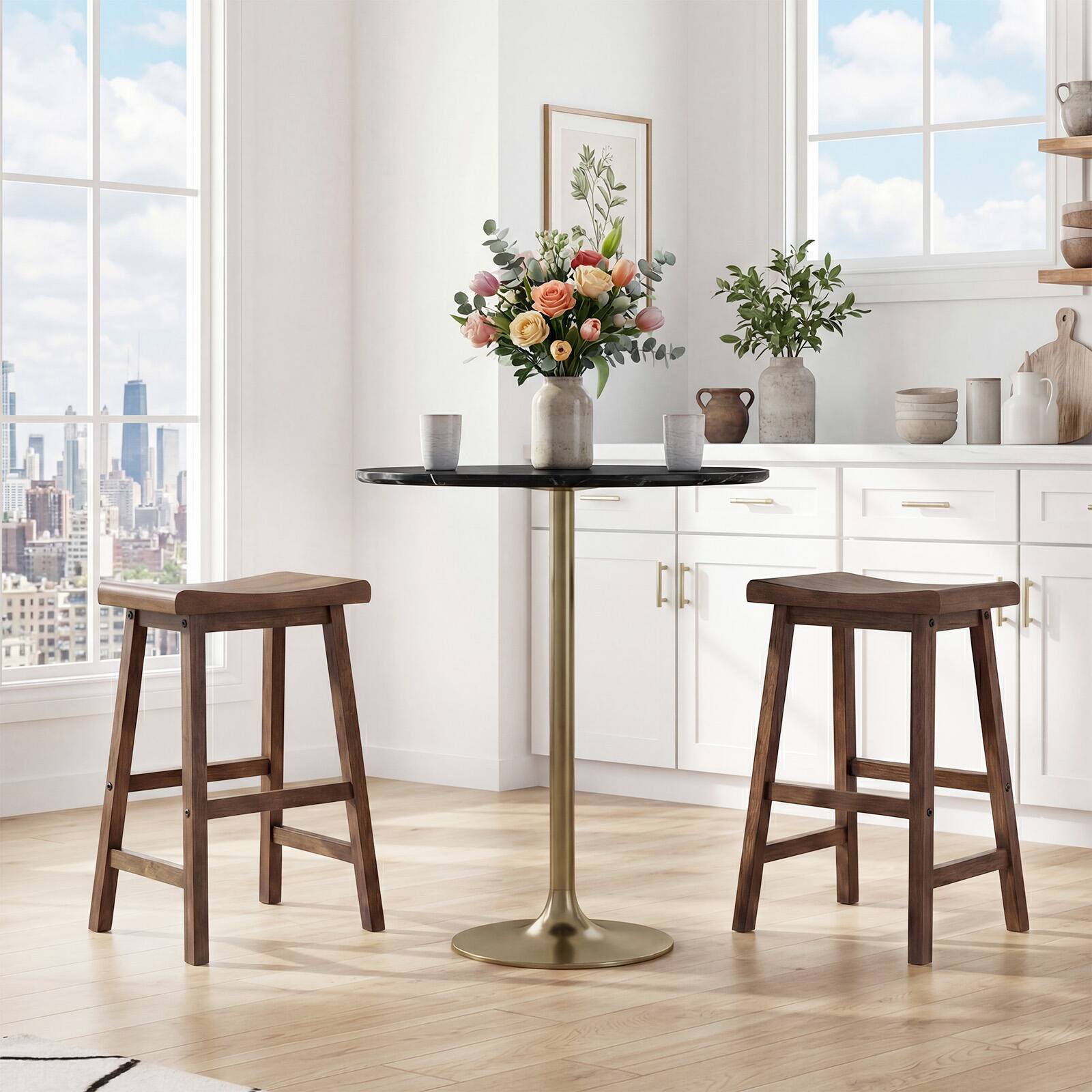 Alt View 3. Gymax - Gymax Solid Wood Saddle Bar Stools Set of 2 Backless Wooden Barstools w/Footrests Brown - Brown.