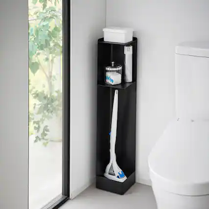 Front. Yamazaki Home - Rolling Bathroom Organizer - Steel - Black.