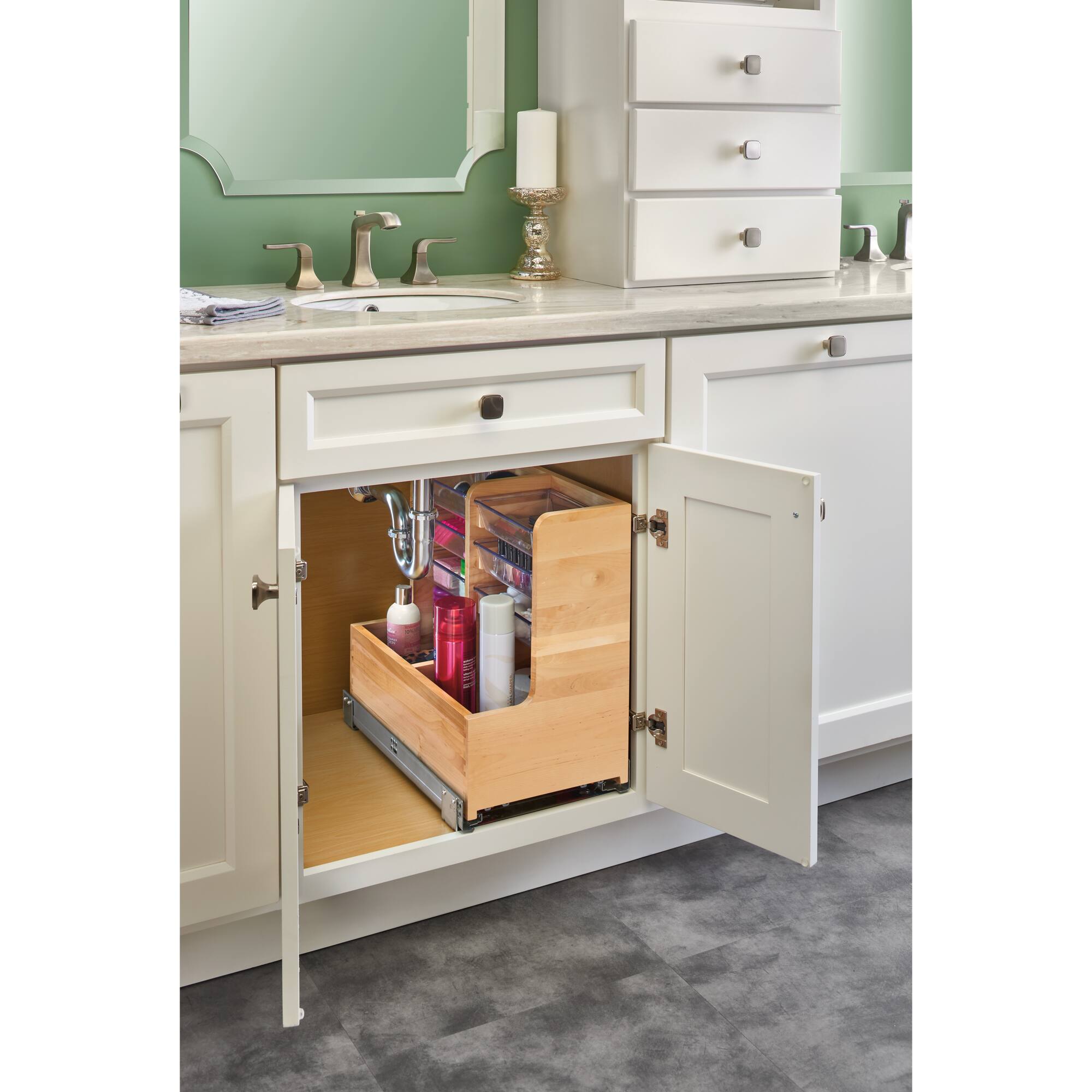 Alt View 2. Rev-A-Shelf - Rev-A-Shelf 24" Wood Vanity Base Cabinet Organizer w/ Soft-close, 441-12VSBSC-1 - Light Brown.