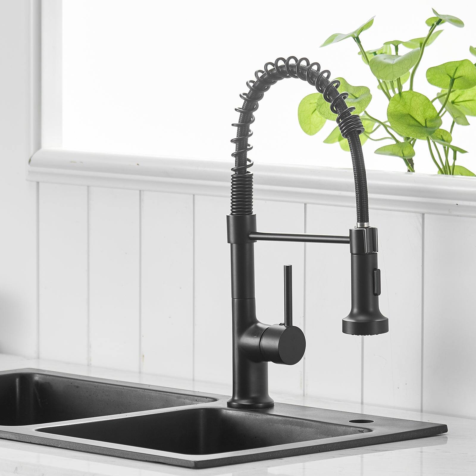 Alt View 7. Boyel Living - Brass Single Handle Pull Down Sprayer Kitchen Faucet Matte Black - Matte Black.
