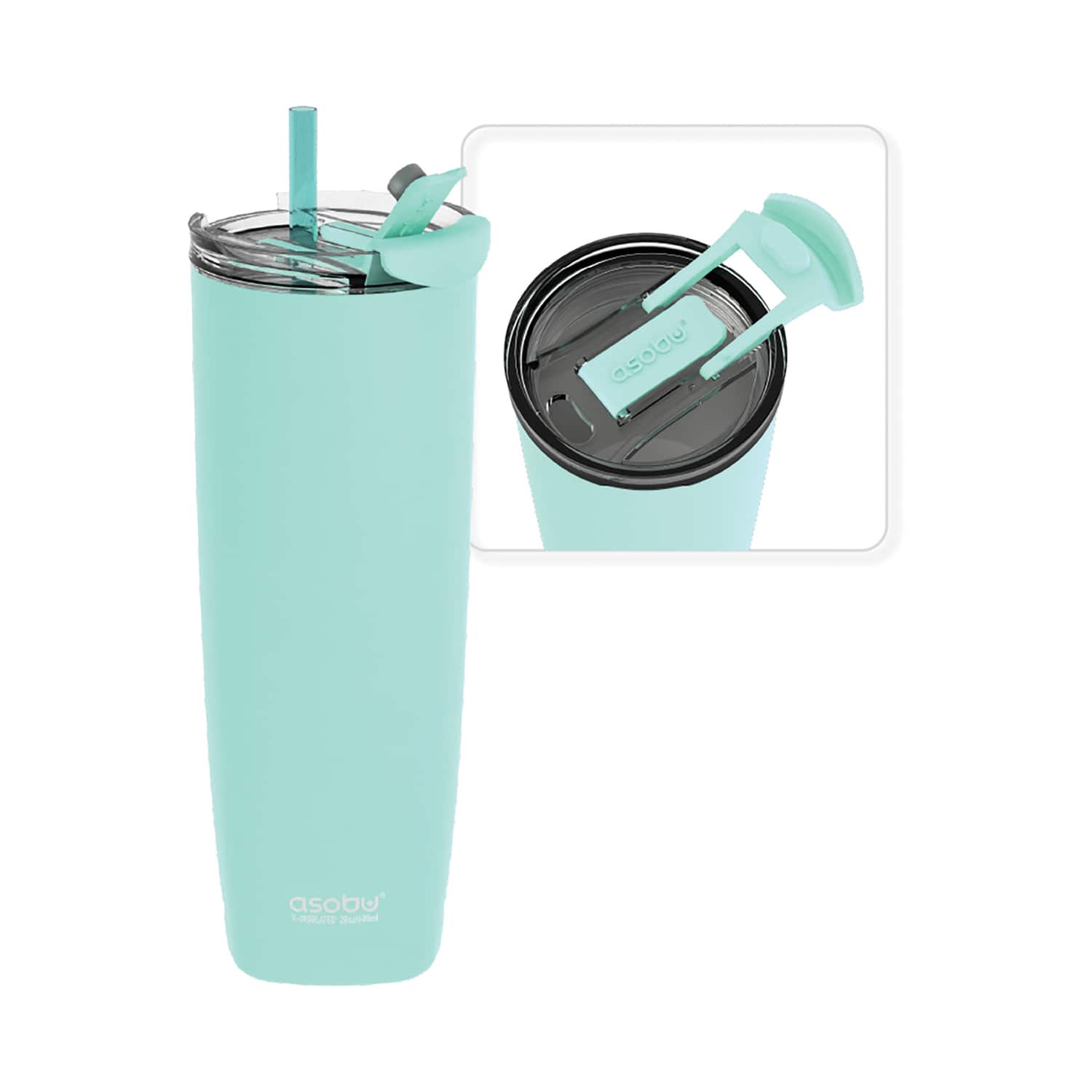 Photos - Water Bottle Asobu 20-Oz. Aqualina Double-Wall-Insulated Stainless Steel Tumbler with Straw - Green NA-BF23MINT