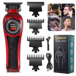HATTEKER - Hair Clipper Beard Trimmer with DLC Precision Blades, USB-C Charging and LED Battery Indicator - Red