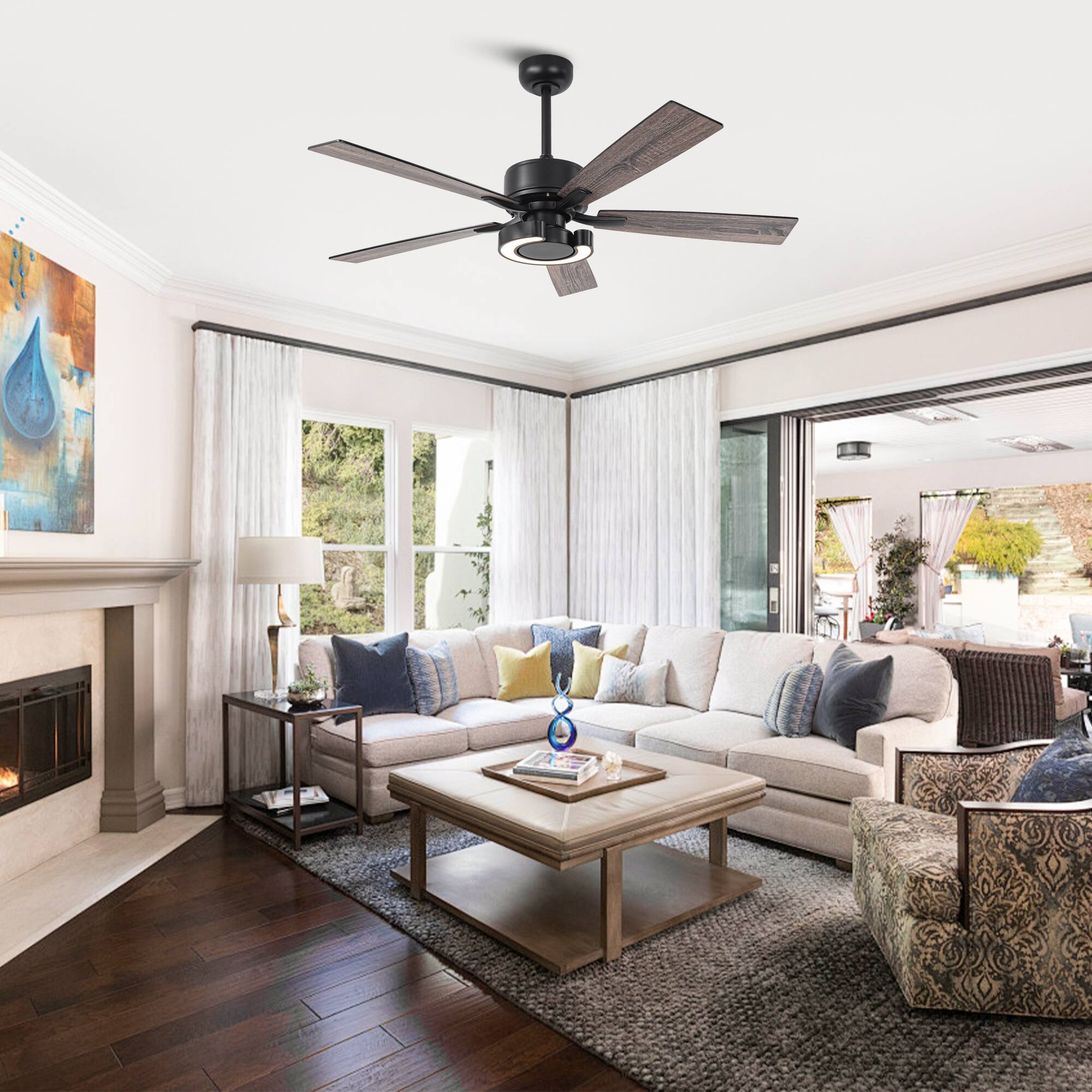 Alt View 2. Parrot Uncle - 52" Modern Intergatred LED Reversible Black Ceiling Fan with Light and Remote - Black.