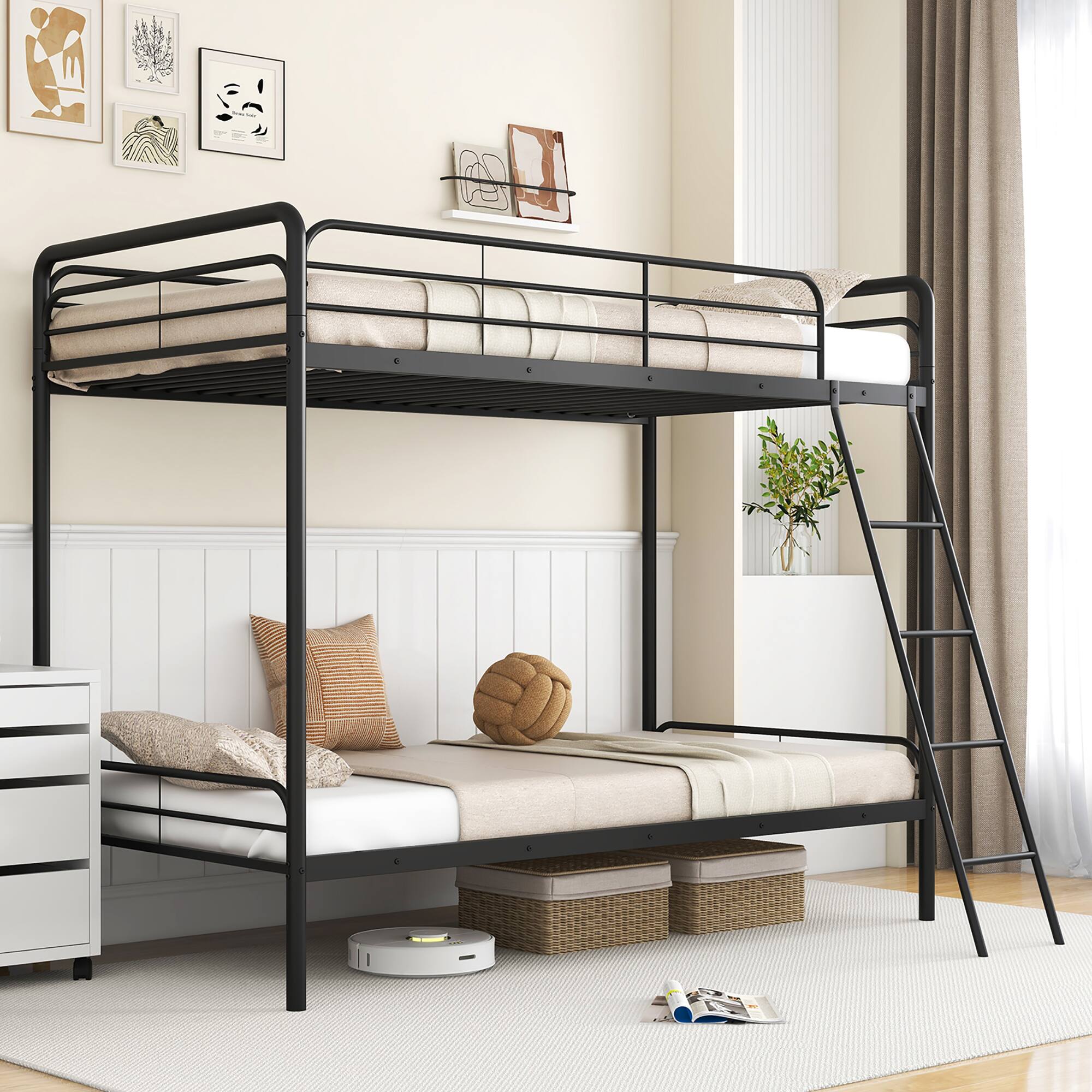 Alt View 9. Gymax - Gymax Twin Over Twin Bunk Bed Heavy Duty Metal Bunk Bed w/ Ladder Safety Guardrails - Black.
