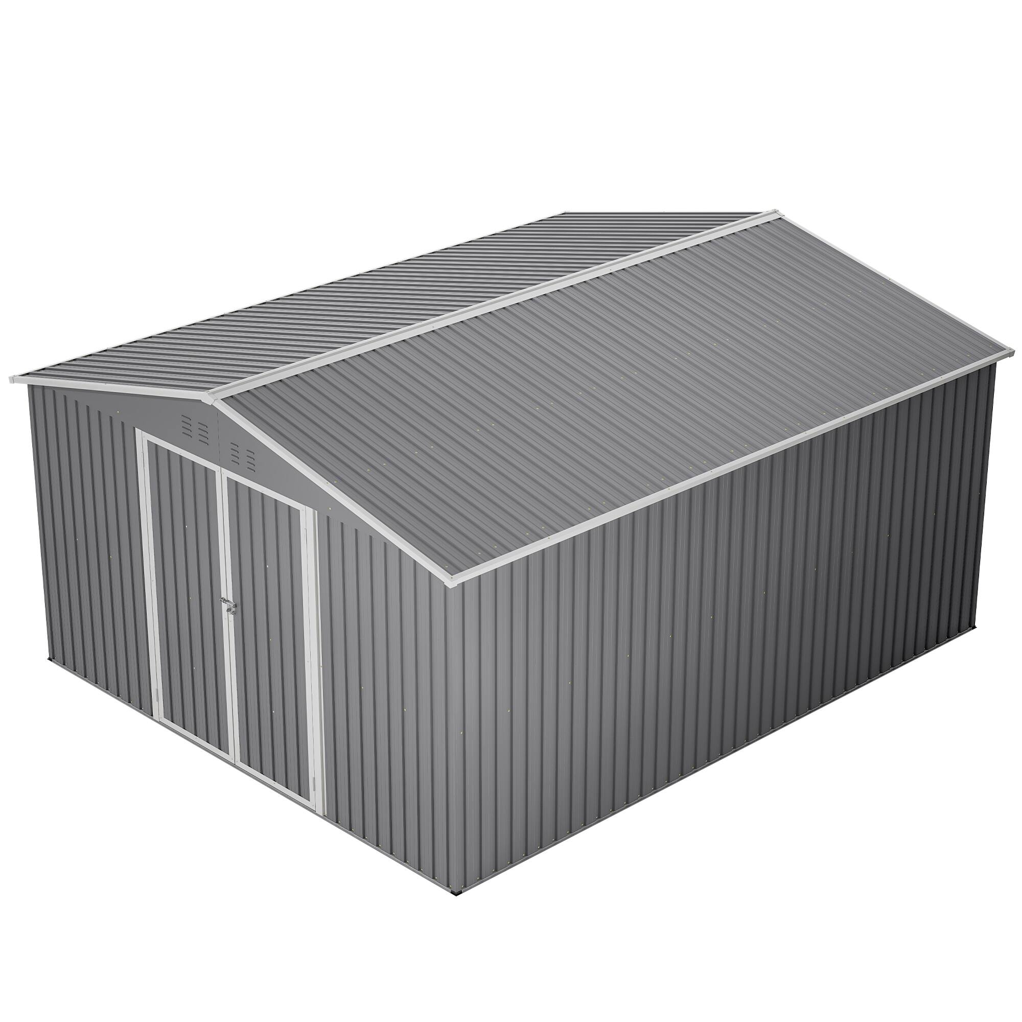 Alt View 4. Mondawe - 11x13 FT Metal Storage Shed with Reinforced Floor Frame, Lockable Doors & 4 Air Vents - Gray.