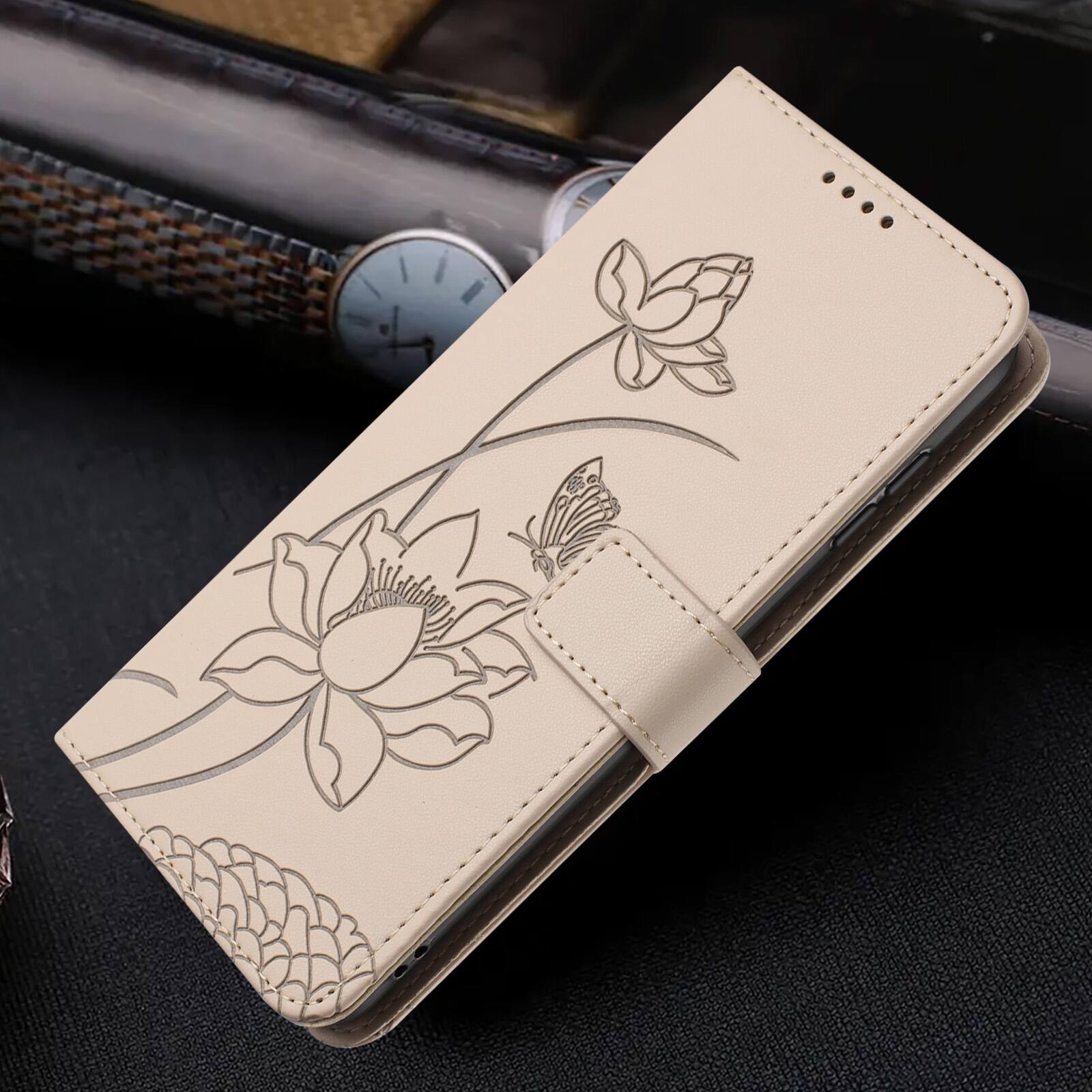 Alt View 3. Dteck - Shockproof Wallet Case for Motorola G 5G (2025) with Detachable Wrist Strap, Protective PU Leather Folio Stand Cover - Beige.