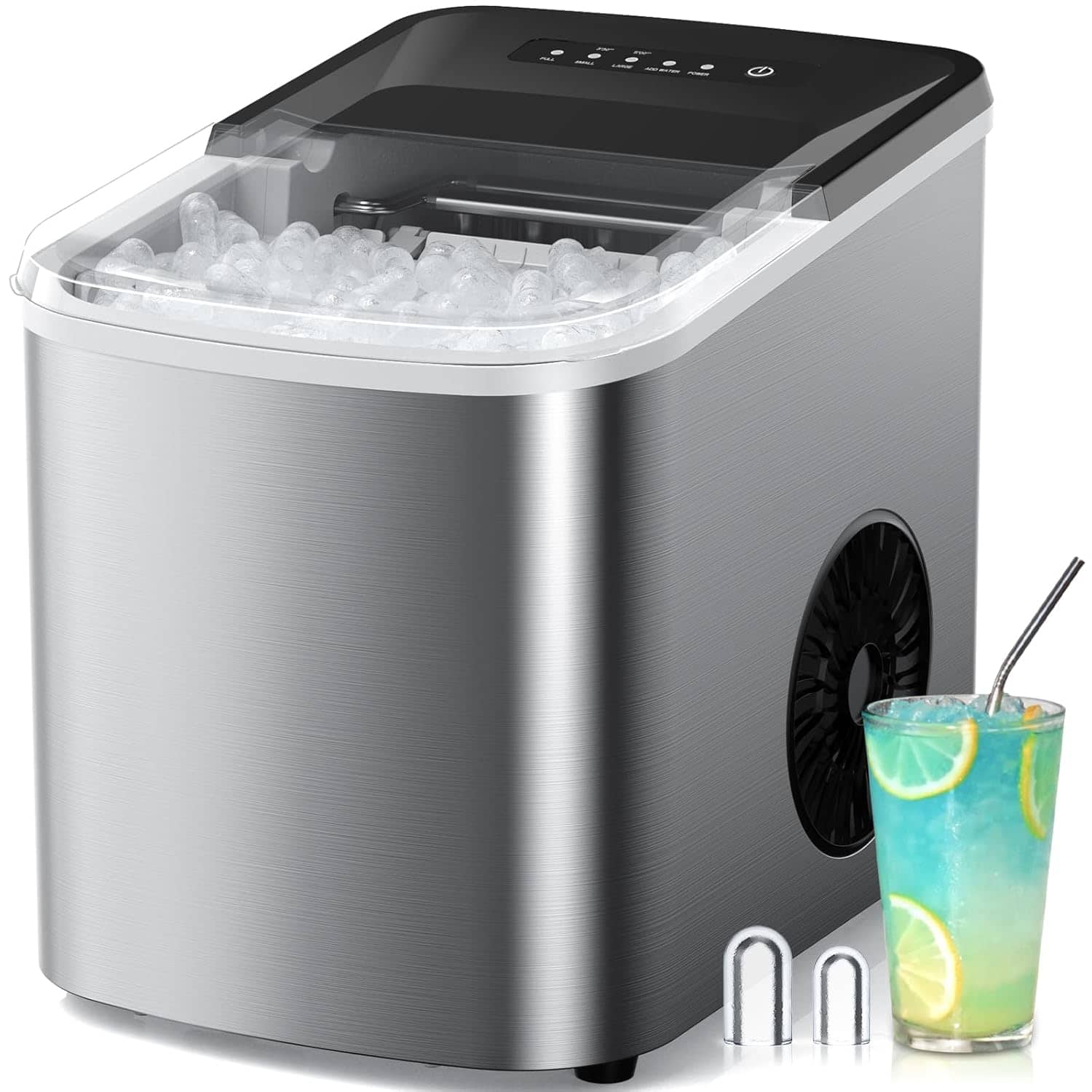 ZACHVO - 38lbs Ice Maker,9 Ice Cubes in 3.5 Minutes, Portable with 2 Bullet Sizes for Kitchen, Camping, RV, and Party - Silver