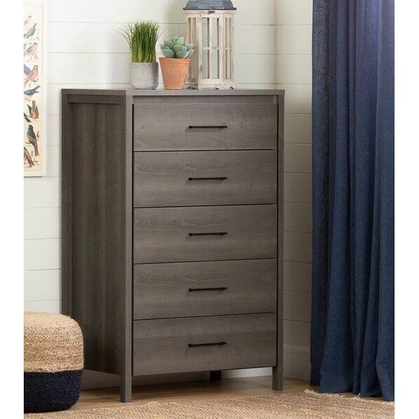 Back. Hivvago - Modern Grey 5 Drawer Storage Chest - Grey.