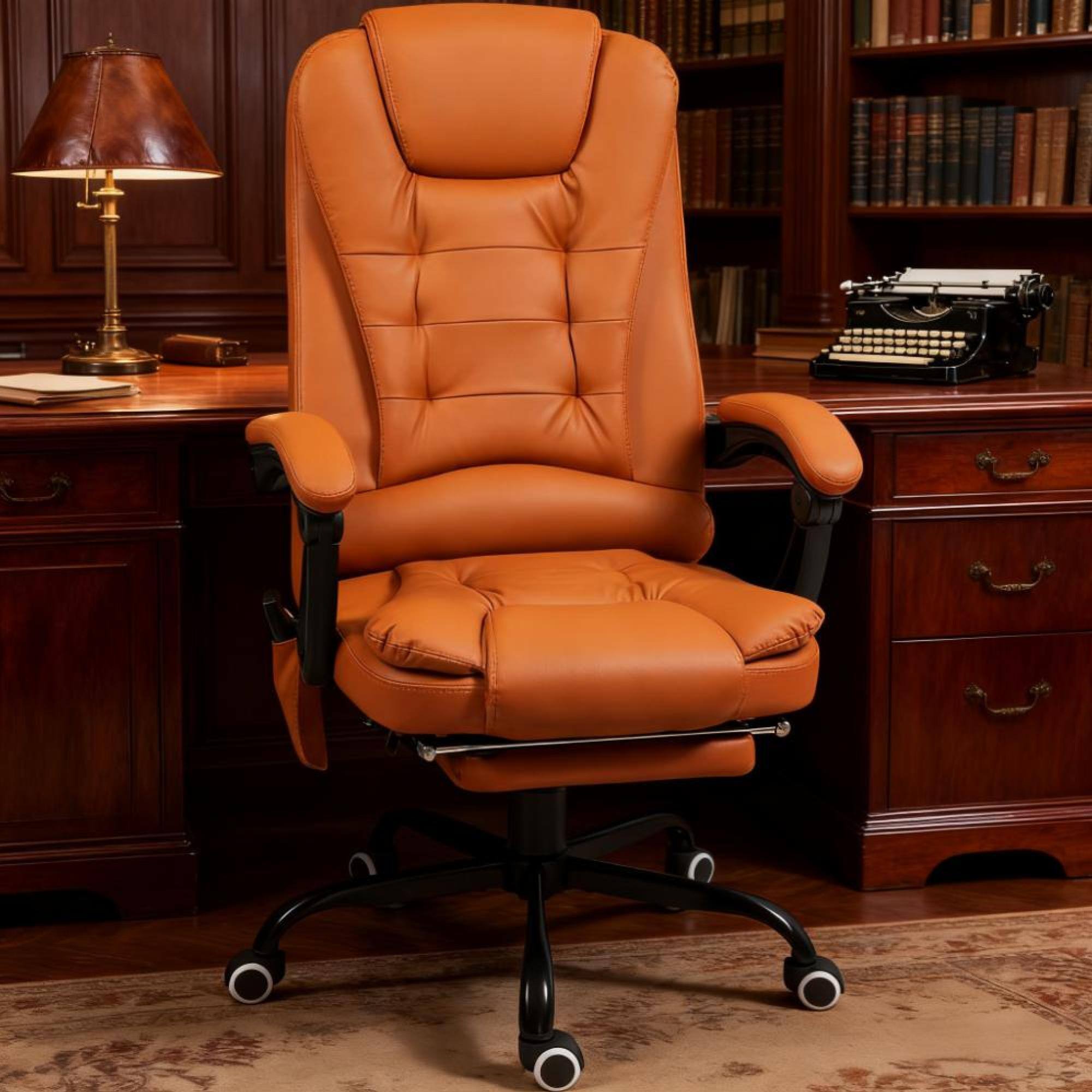 Alt View 5. GOODSILO - Ergonomic High-Back Massage Office Chair with Adjustable Lumbar Support and Retractable Footrest for Ultimate Comfort - Light Brown.