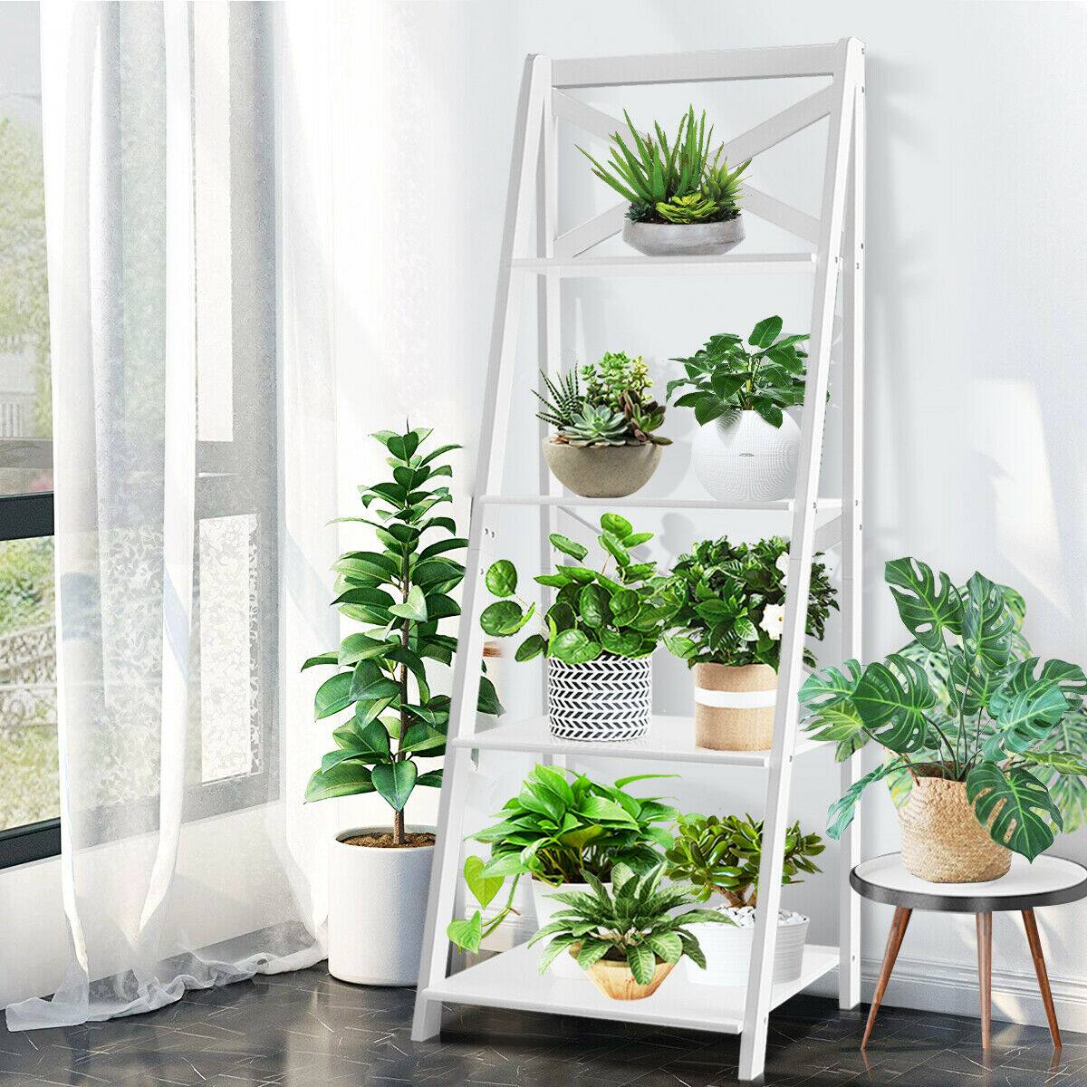 Alt View 7. Ecooso - 4-Tier Leaning Freestanding Ladder Bookcase & Display Shelf - White.