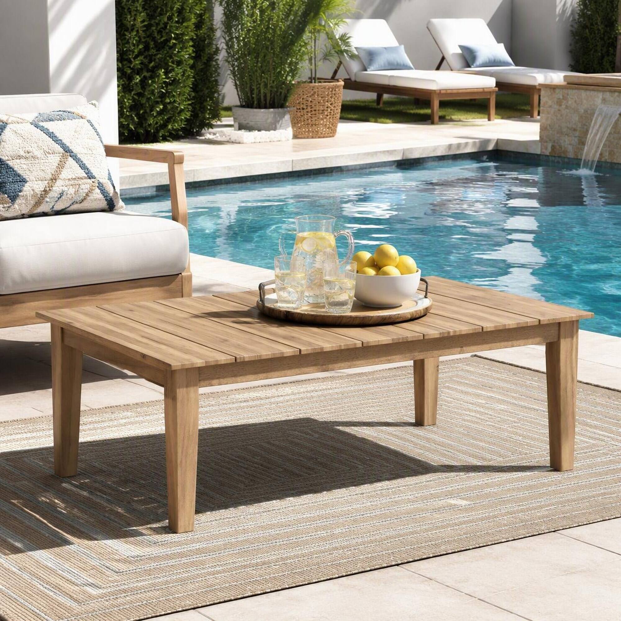 Alt View 1. RYHNUYNE - Outdoor Solid Wood Coffee Table, Rectangular Slatted Patio Table with Natural Wood Finish for Backyard Porch Garden - Brown.