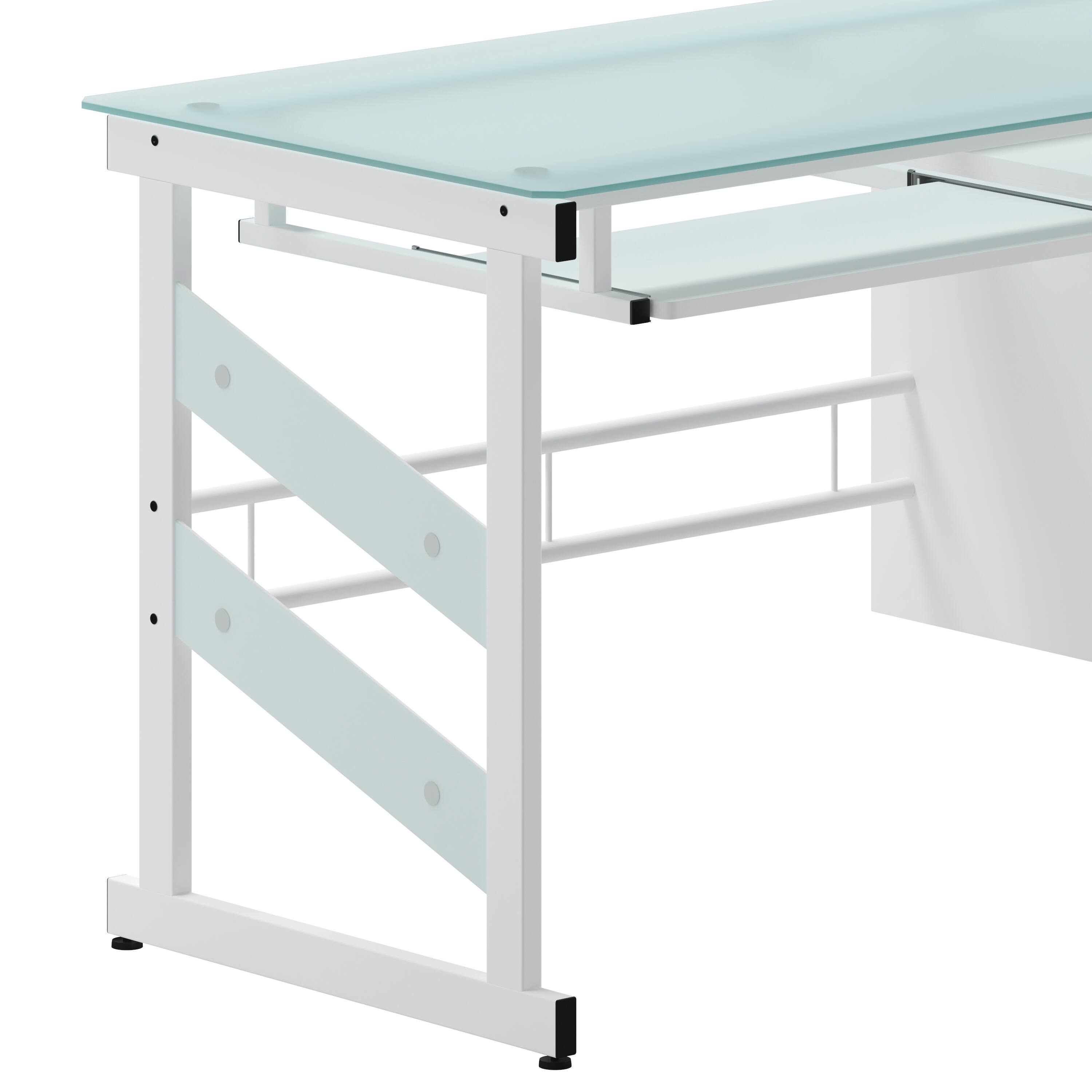 Alt View 10. Emma + Oliver - White Computer Desk with Frosted Glass Top and Three Drawer Pedestal - Frosted Top/White Frame.