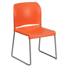 Emma + Oliver - Home and Office Guest Chair Full Back Contoured Sled Base Stack Chair - Orange