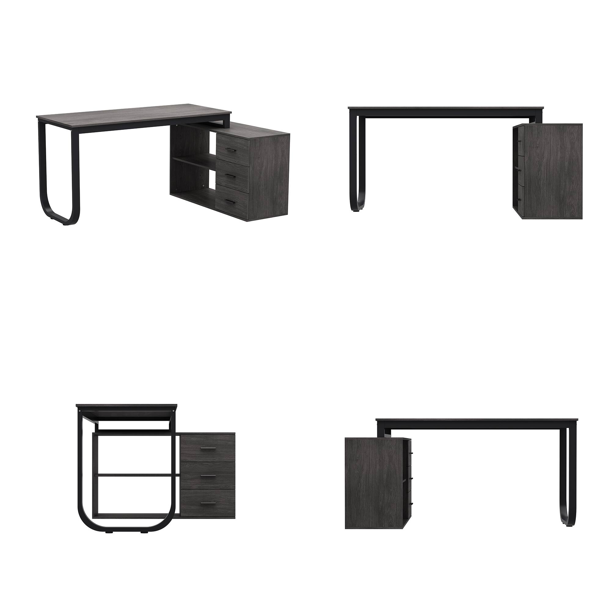 Alt View 2. FUFU & GAGA - FUFU&GAGA L - Shaped Office Desk with Storage - Modern Workstation for Home & Office - Gray.