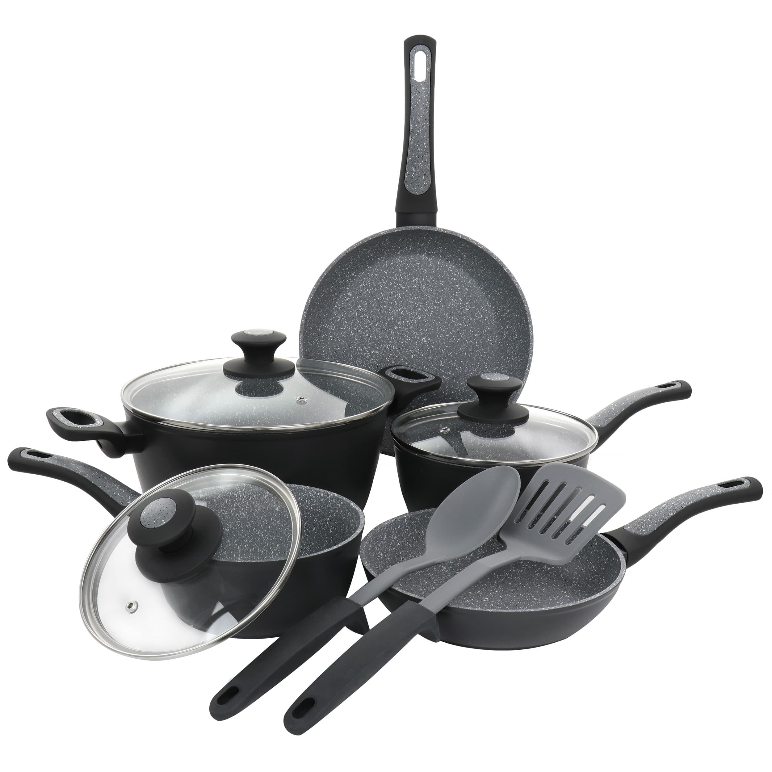 Front. Oster - Oster 10 Piece Non Stick Aluminum Cookware Set in Black and Grey Speckle - Black.