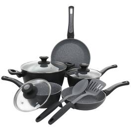 Oster - 10 Piece Non Stick Aluminum Cookware Set and Grey Speckle - Black