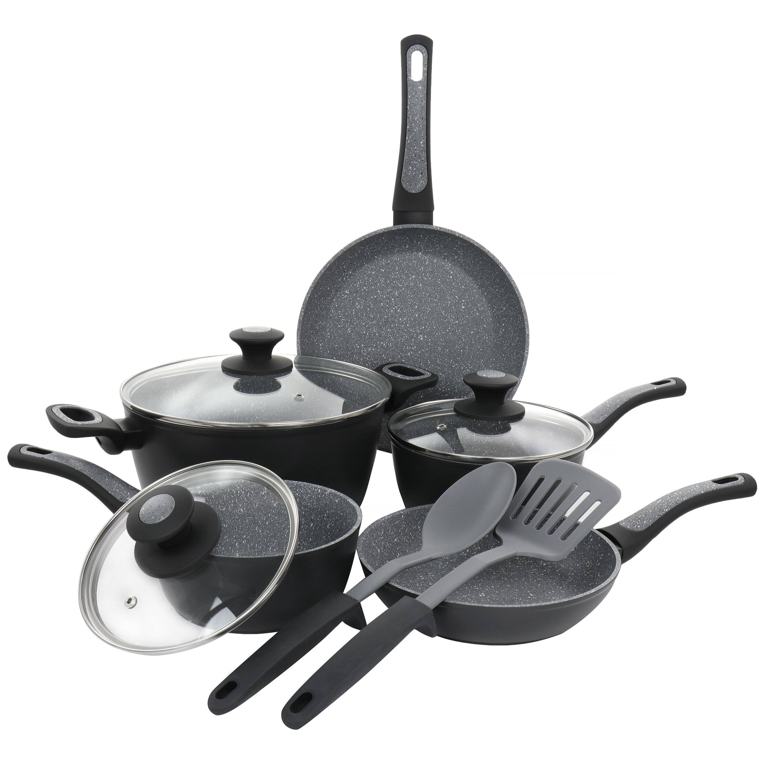 Front. Oster - Oster 10 Piece Non Stick Aluminum Cookware Set in Black and Grey Speckle - Black.