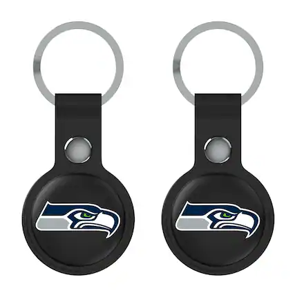 Front. Keyscaper - Seattle Seahawks Black Leatherette AirTag Holder 2-Pack - No Size - Black.