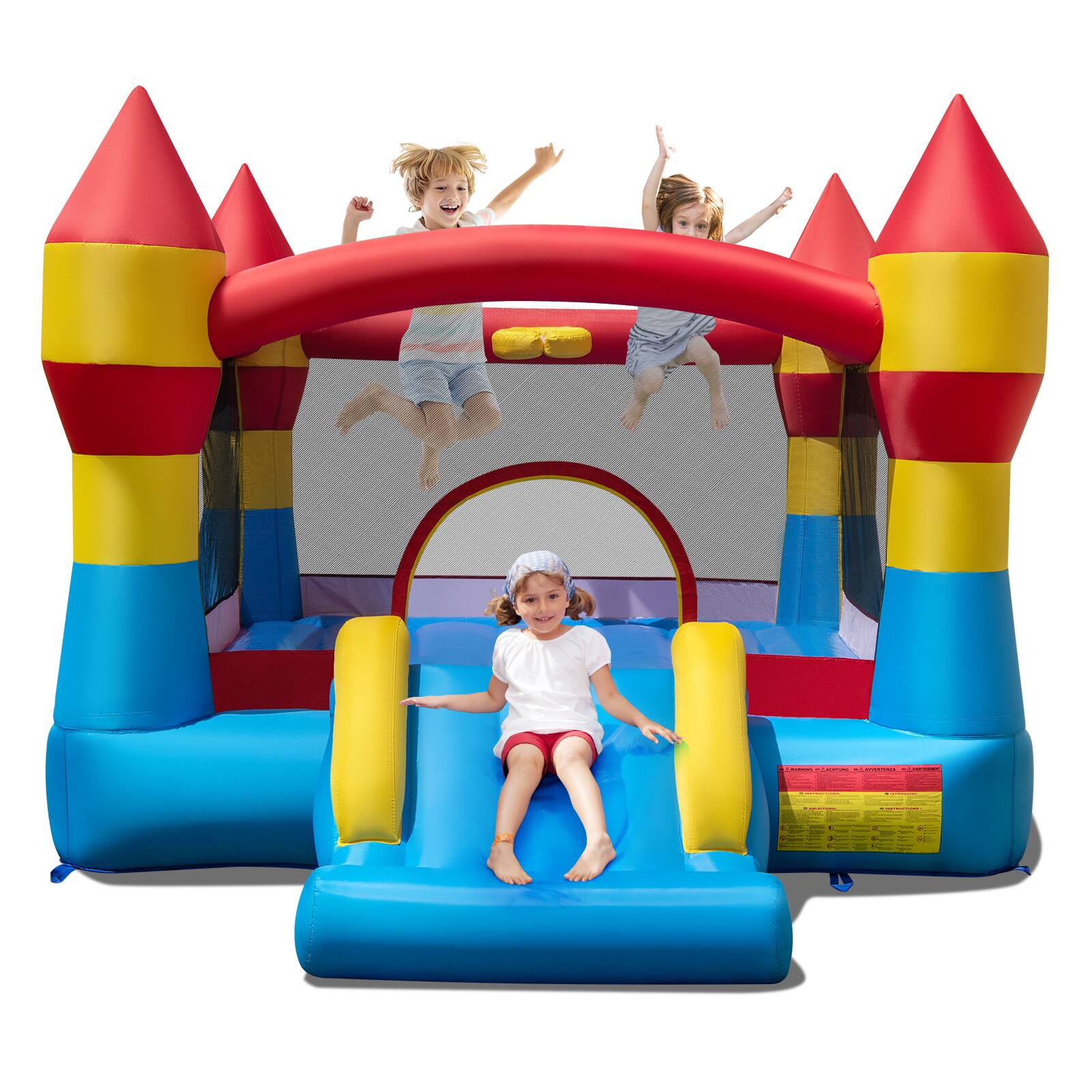 Alt View 8. Gymax - Gymax 3-in-1 Kids Bouncer w/Slide Large Jumping Area & Basketball Hoop Blower Excluded - Multicolor.