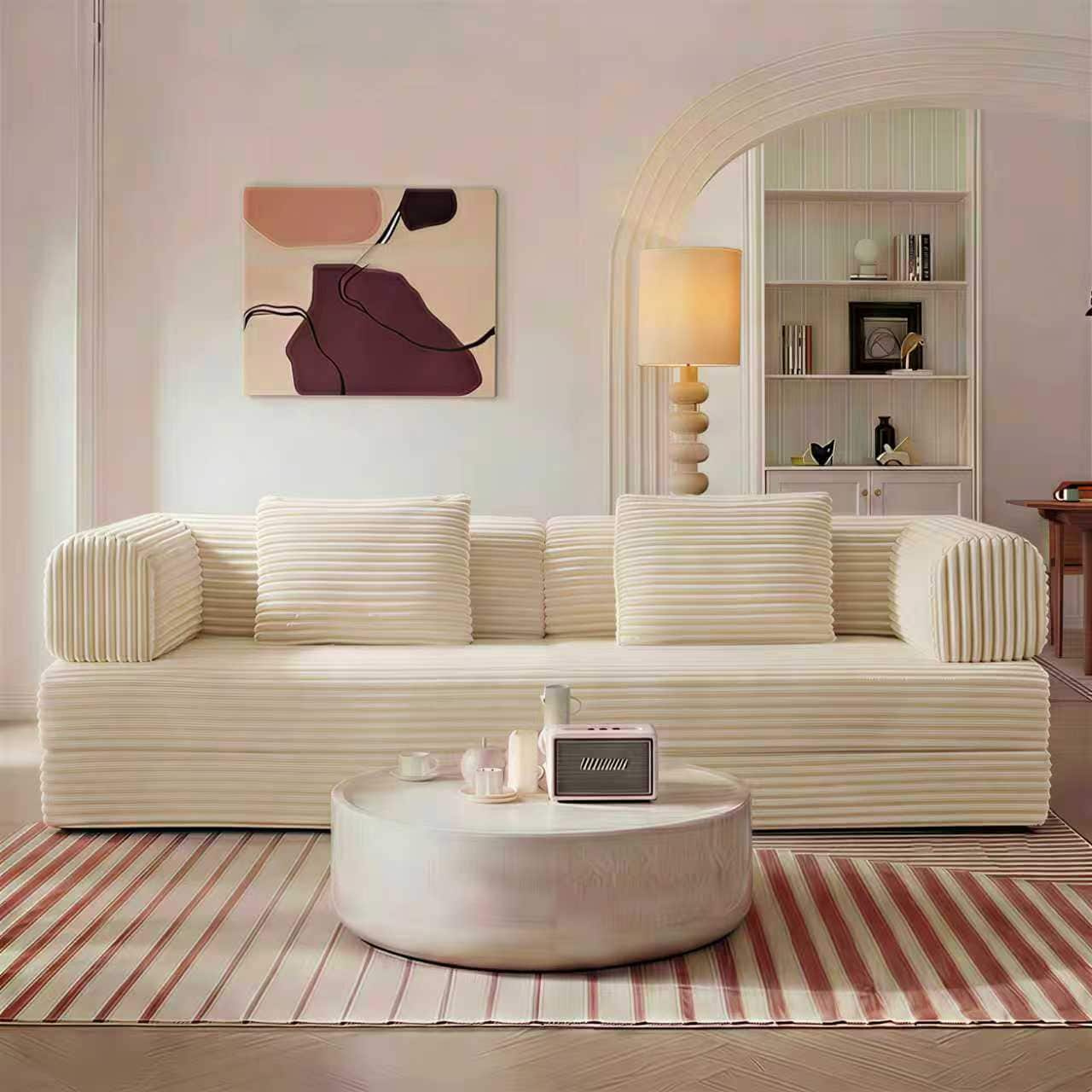 Meqiodas - Compression Sofa,Convertible Floor Sofa Bed-with Pillow Back Support Armrest,Comfy Futon Couch Sleeper Bed - Beige