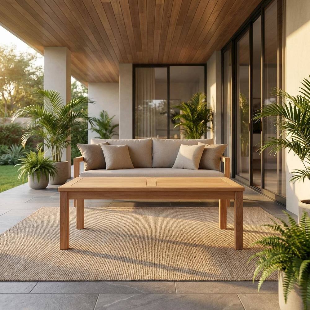 Angle. Outdoor Escape - Teak Outdoor Coffee Table With Rectangular Design And Durable Finish - Brown.