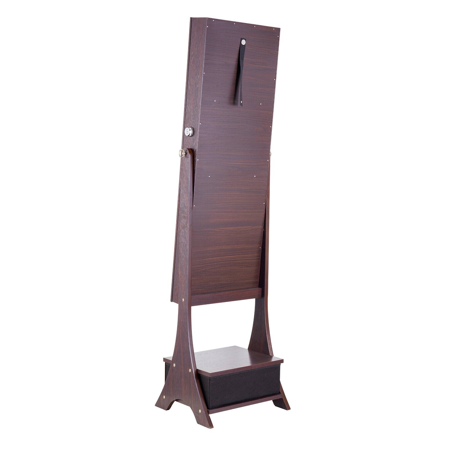 Alt View 5. VEVOR - Mirror Jewelry Cabinet, Standing Mirror with Storage, Lockable Jewelry Mirror Organizer with Full Length Mirror - Brown.