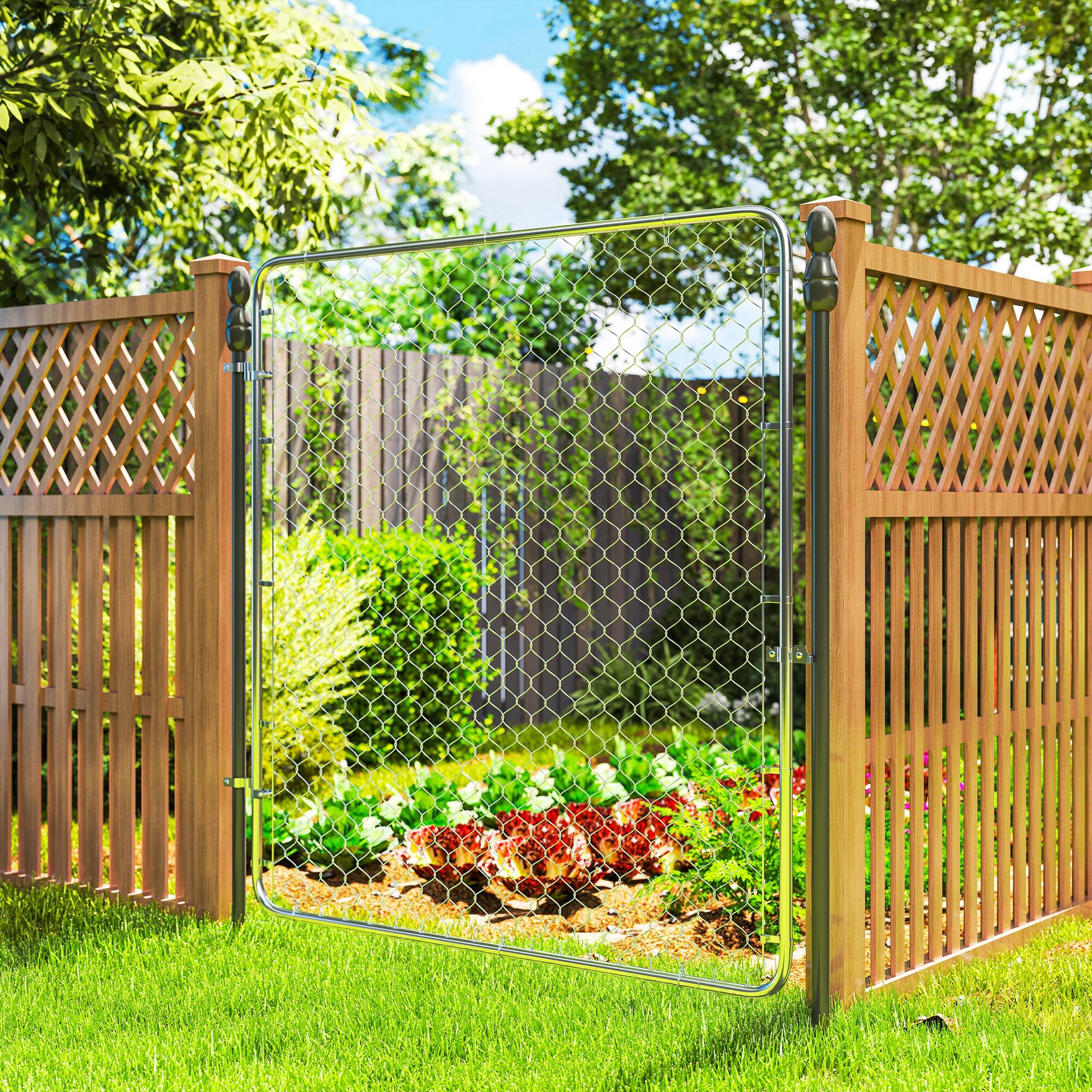 Alt View 7. Outsunny - Garden Gate Chain Link Fence Gate, Galvanized Steel Garden Door for Yard Entrance Way, 26-71 in. W x 6 ft. H - Silver.