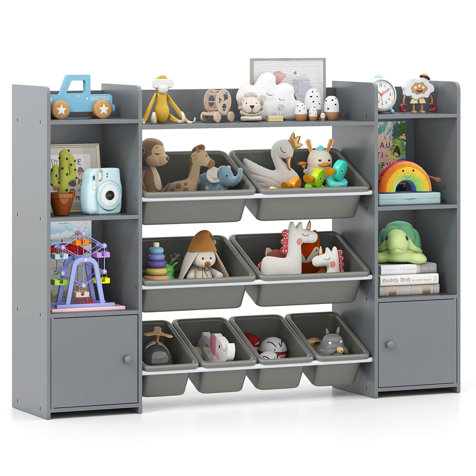 Costway - 4-Tier Large Storage Cabinet with 6 Cubbies & 8 Removable Bins Bookshelf - Gray price history on PriceWatchPro