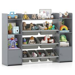 Costway - 4-Tier Large Storage Cabinet with 6 Cubbies & 8 Removable Bins Bookshelf - Gray