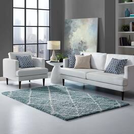 Modway - Toryn Diamond Lattice Shag Area Rug - Aqua Blue and Ivory