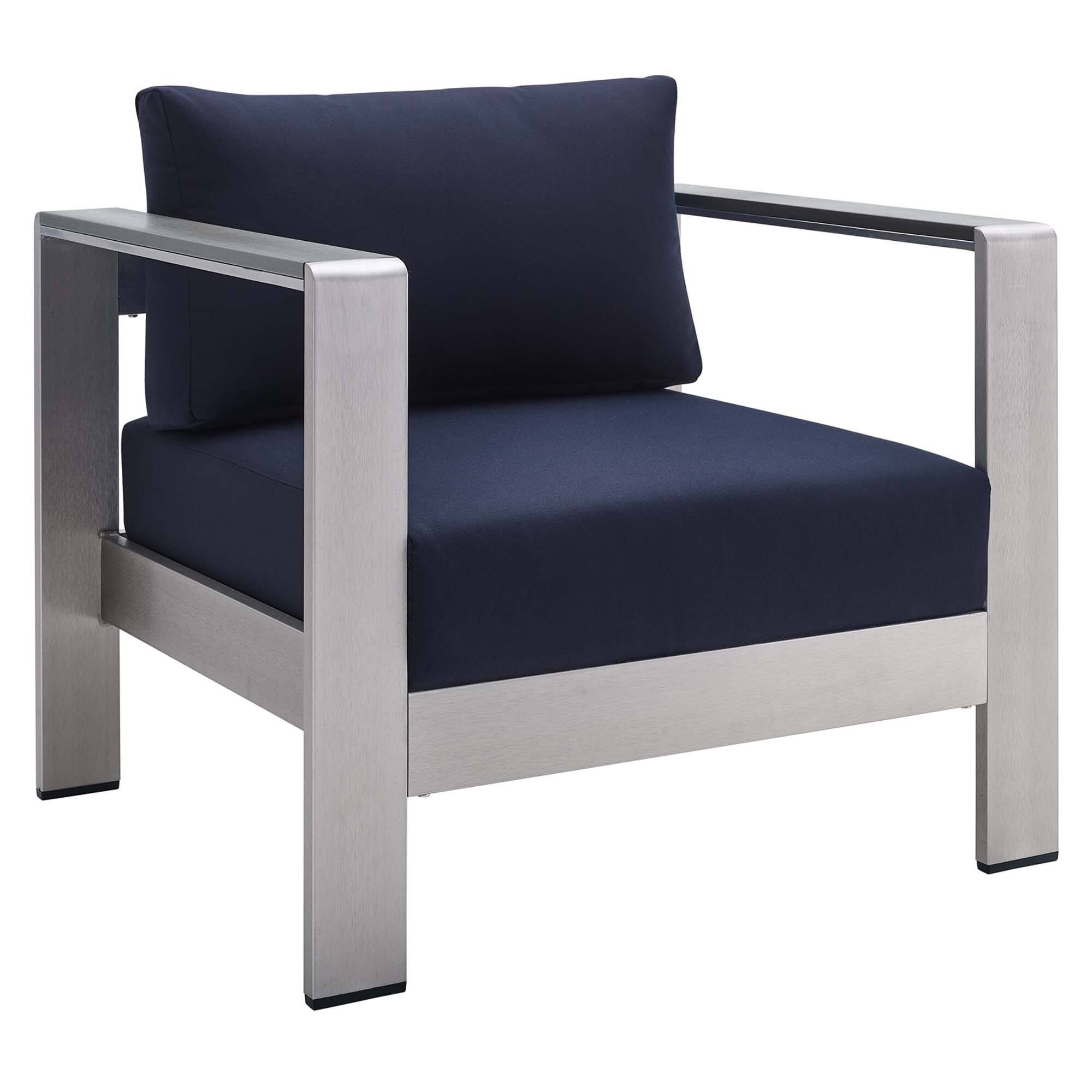 Angle. Modway - Shore Sunbrella® Fabric Aluminum Outdoor Patio Armchair by Modway - Silver Navy.