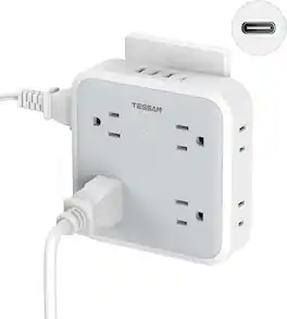 Wikistore - USB Wall Charger Surge Protector with 8 AC Outlets 4 USB Ports Outlet Extender for Home Office - White