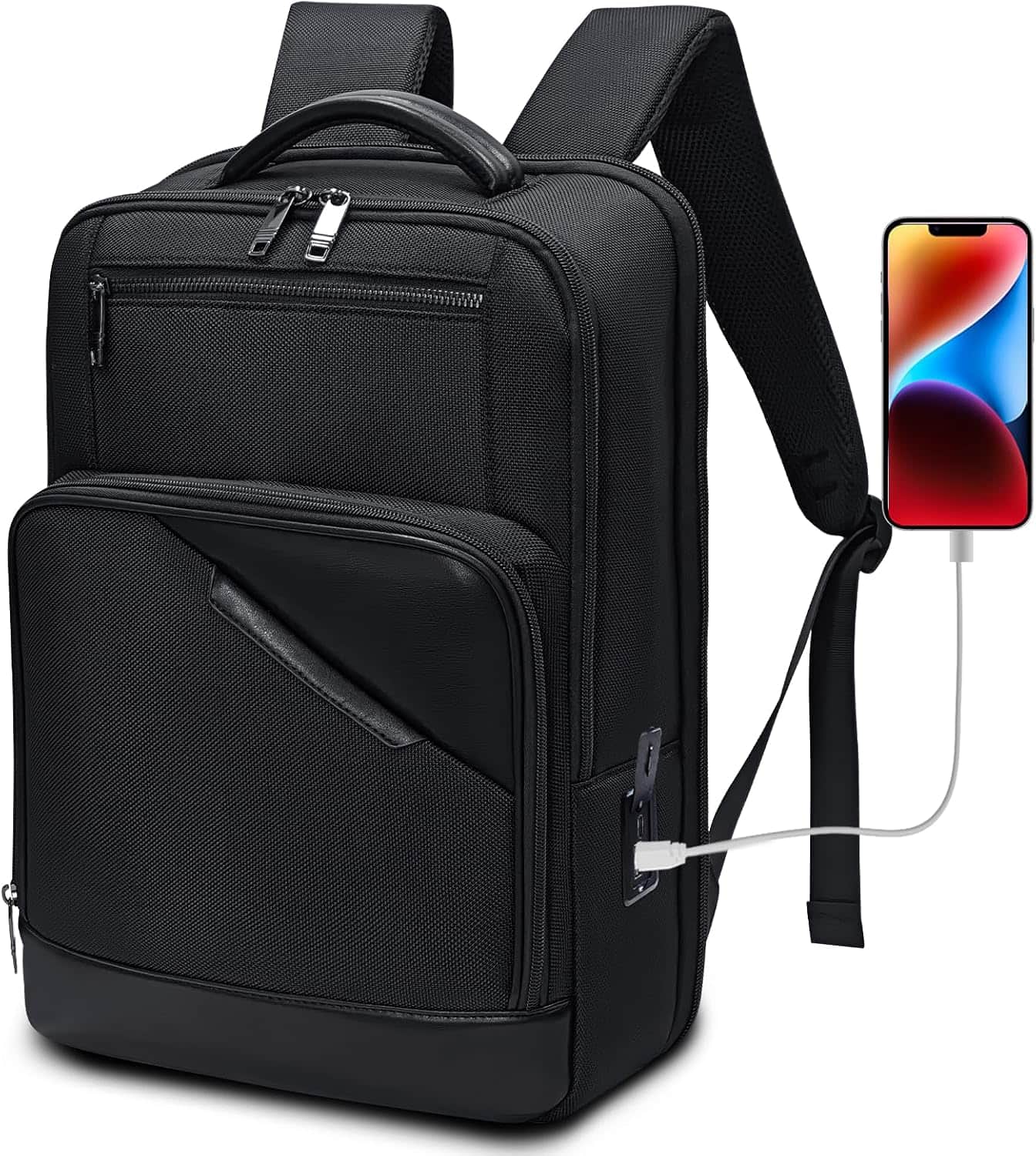 Wikistore - Backpack for 15.6 Inch Laptop Water Resistant Lightweight Business Travel School College Bookbag - Black