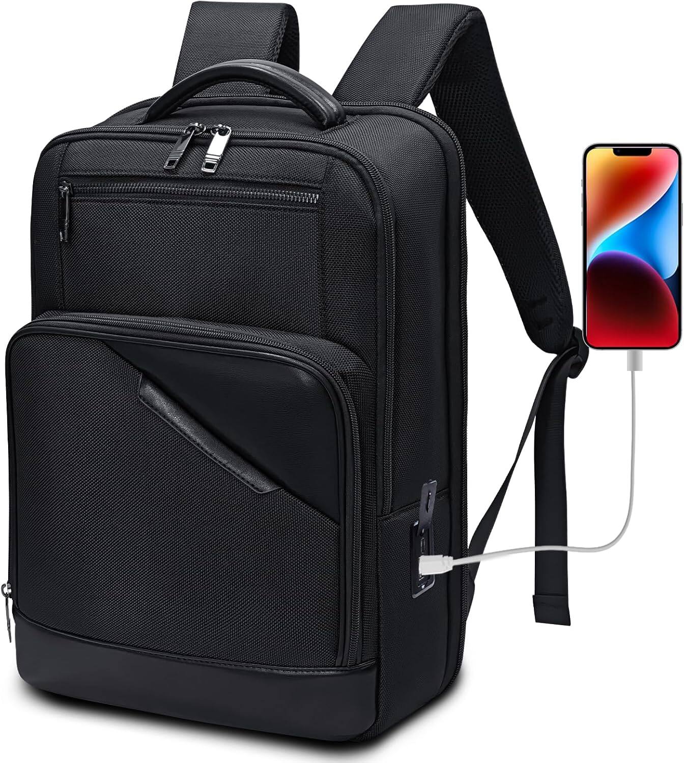 Wikistore - Backpack for 15.6 Inch Laptop Water Resistant Lightweight Business Travel School College Bookbag - Black