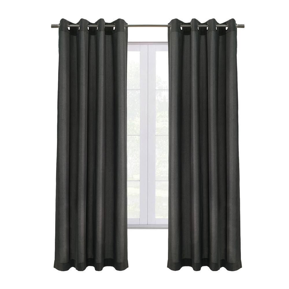 Front. Commonwealth Home Fashions - Commonwealth Edison Grommet Dressing Window Curtain Panel - 52"x84" Charcoal - Charcoal.