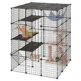VEVOR - Cat Cage 4-Tier 40.98"x40.98"x55" DIY Cat Playpen Indoor Enclosure, Detachable Metal Wire Kennel Crate with 4 Doors - Black