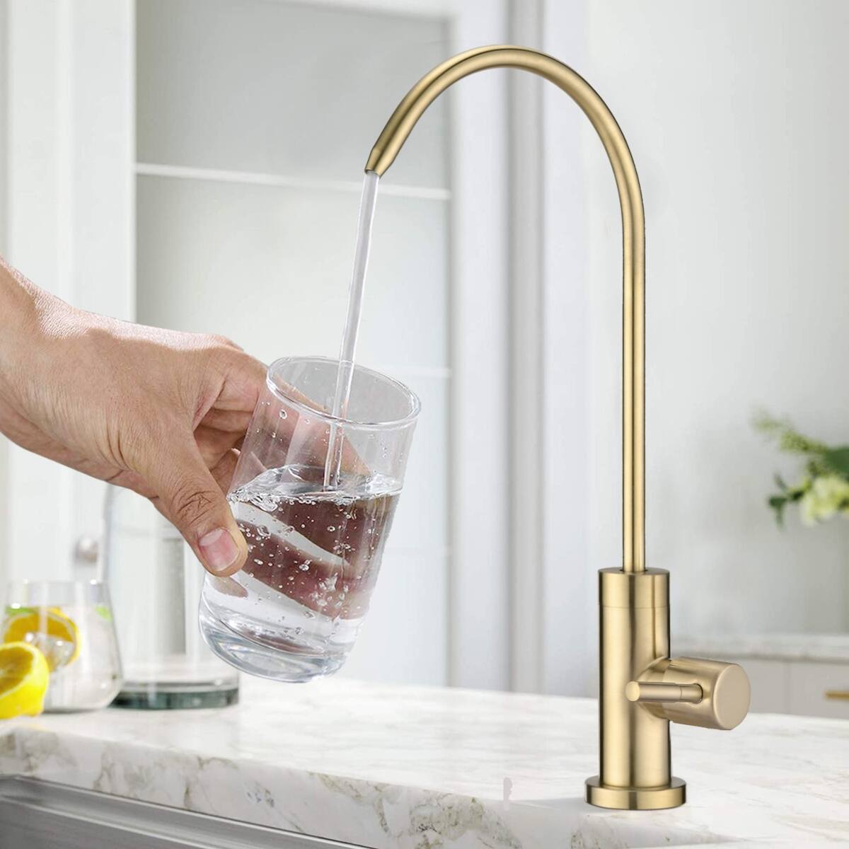Left. Ropilly - Ropilly Kitchen Water Filter Faucet Brushed Gold Stainless Steel Drinking Water Faucet with High Arc Spout - Brushed Gold.