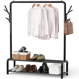 Hirose Alice - Simple Houseware -Inch Freestanding Closet Garment Rack with Storage Shelves and Coat Hat - Black
