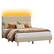 Front. Bestier - Queen Size Upholstered Bed Frame with LED Lights, Adjustable Headboard - Taupe.