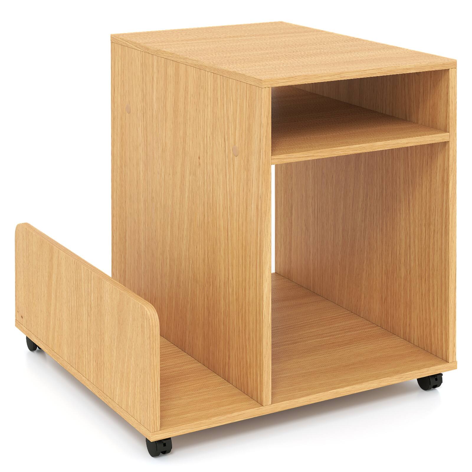 Alt View 9. Gymax - Gymax Rolling End Table w/Side Storage Rack 4 Universal Wheels 2 Lockable Wheels Natural - Yellow.